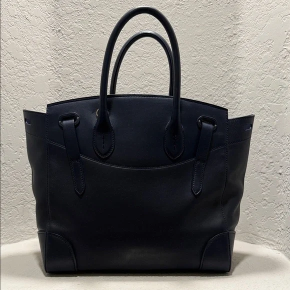 Ralph Lauren Navy Blue Leather Tote - Picture 2 of 6